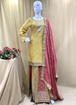 Chiffon Yellow Wedding Wear Pita Work Readymade Salwaar Suit